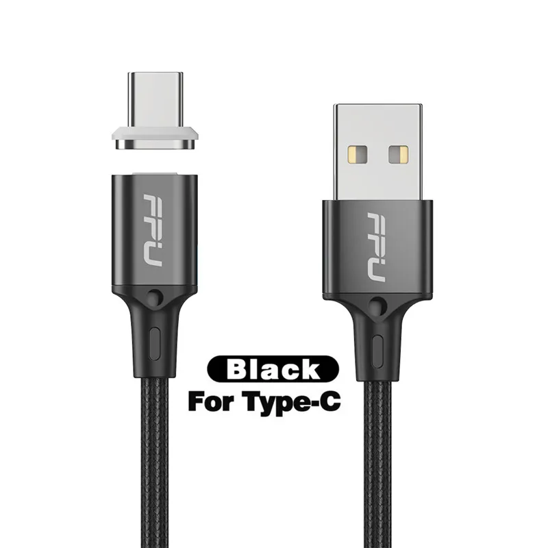 FPU Магнитный Micro USB кабель для iPhone samsung type-C Быстрая зарядка Магнитный кабель зарядное устройство адаптер usb type C кабели для мобильных телефонов - Цвет: Black For Type C