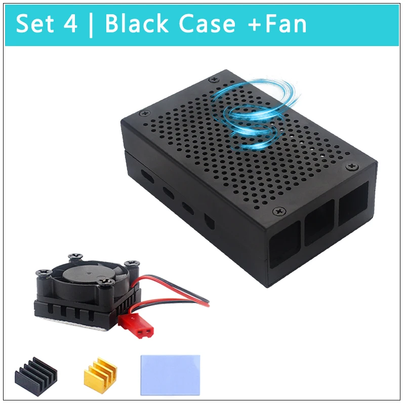 Raspberry Pi 4 Model B Aluminum Case Silver Black Box Metal Shell Optional Cooling Fan Heat Sinks for Raspberry Pi 4 - Цвет: Set 3