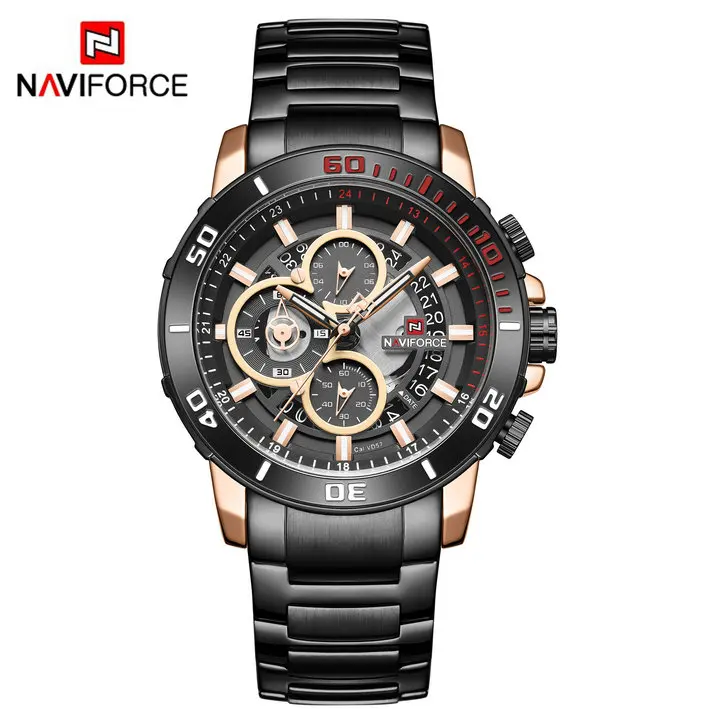BLACK RG NAVIFORCE спортивные кварцевые часы для мужчин с хронографом и календарем, многофункциональные мужские s часы, лучший бренд класса люкс, водонепроницаемые наручные часы в армейском стиле - Цвет: BLACK RG