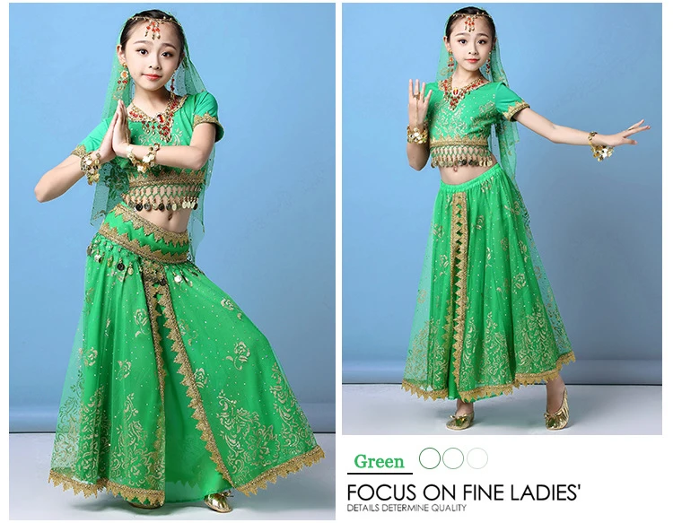 Детский костюм для танца живота, сценический костюм, одежда для танца живота для индийских танцев Болливудский костюм для детей 3/8 шт