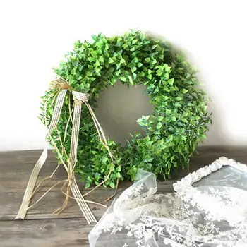 

Front Door Green Leaves Wreath 15.75'' Artificial Wreath Shell Grass Boxwood Hanging Wreath For Wedding Wall Window Party Decor