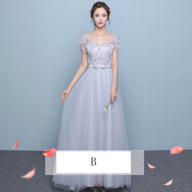 Brides Maid Dresses Long Silver Dress A-Line Tulle Lace Floor-Length Special Occasion Dresses Wedding Party Dresses for Women
