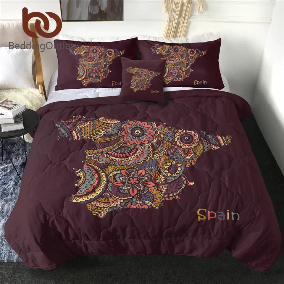 

BeddingOutlet Map Thin Quilt Spanish Protection Summer Blanket Mandala Soft Duvet Floral Comforter 4pcs Bohemian Colcha De Cama