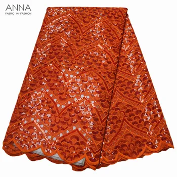 

Anna latest burnt orange lace fabric embroidery with stones 5 yards/piece hollow out design african sequin organza laces fabrics