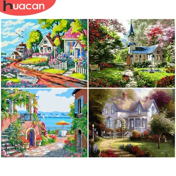 

HUACAN Painting By Number House Drawing On Canvas DIY Pictures By Numbers Kits Hand Painted Paintings Landscape Gift Home Decor