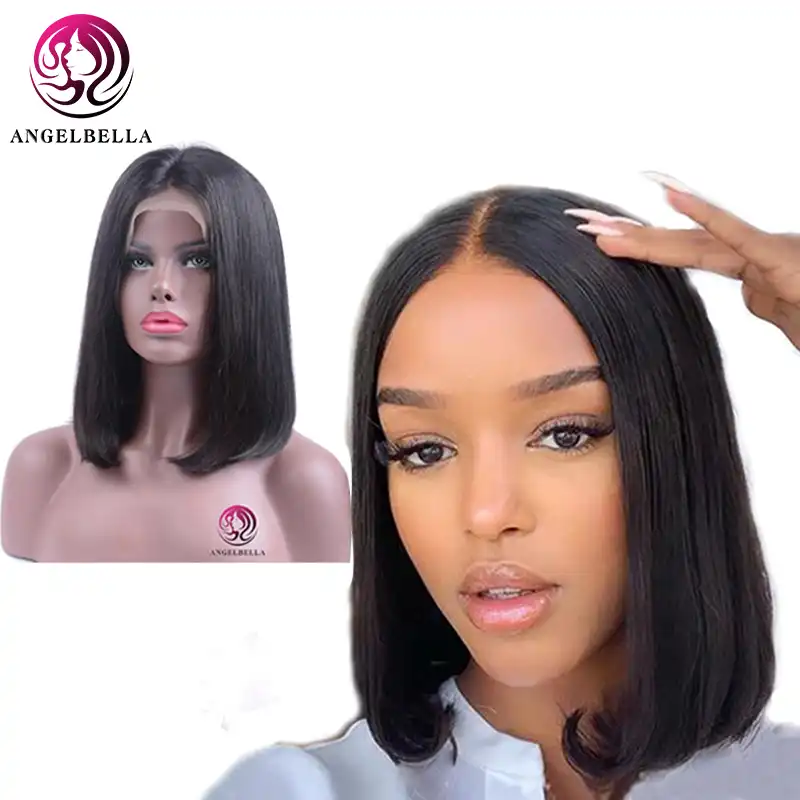 Angelbella 12 дюймов человеческие волосы Remy 13x4 средняя часть парик Боб с ребенком