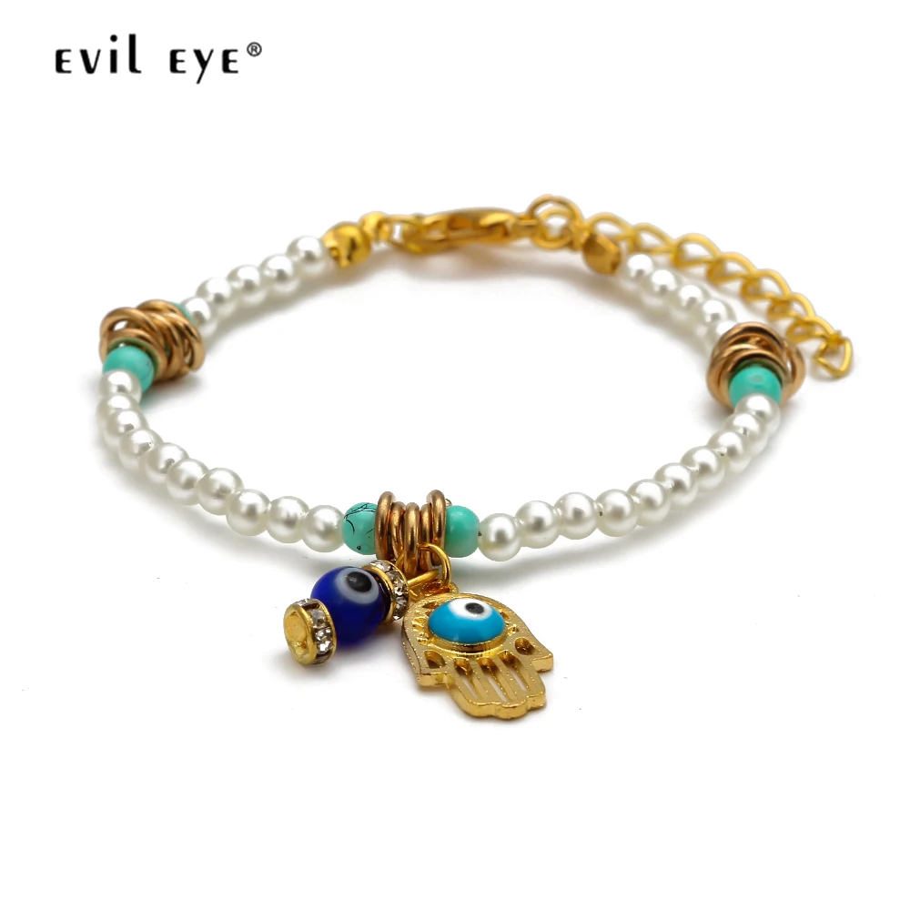 Сглаза рука Фатимы жемчужные бусины браслеты с брелоками падения масла