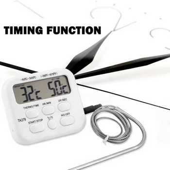 

Digital Oven Thermometer LCD Display Meat Thermometer Timer With Probe Cooking Milk BBQ Thermometer Kitchen Thermometer Timer