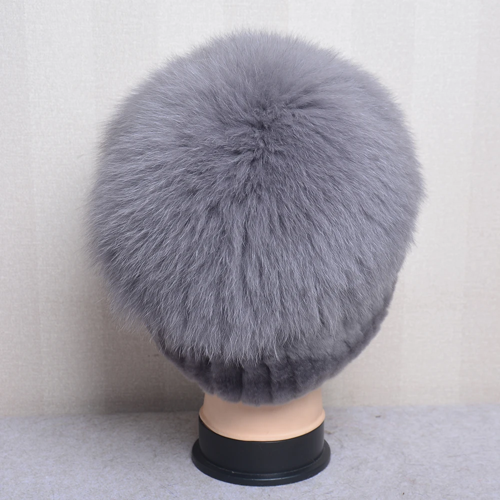Winter Women 100%Natural Rex Rabbit Fur Cap Lady Warm Authentic Rex Rabbit Fur Caps Good Elastic Real Fur Hats Warm Beanies 4