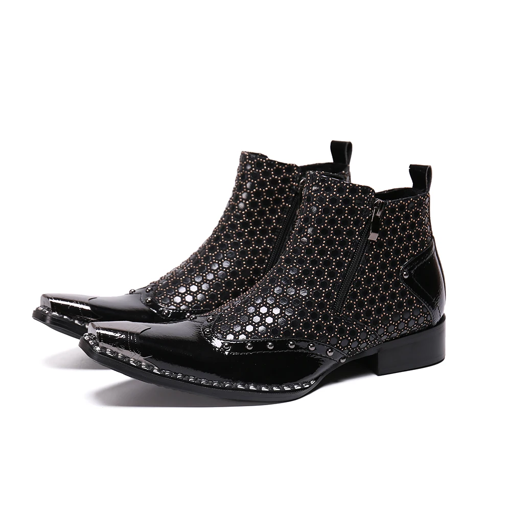 Christia Bella/черные мужские вечерние Полусапоги из натуральной кожи на молнии; модные мужские вечерние ботинки в байкерском стиле; большие размеры