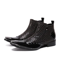 Christia Bella/черные мужские вечерние Полусапоги из натуральной кожи на молнии; модные мужские вечерние ботинки в байкерском стиле; большие размеры