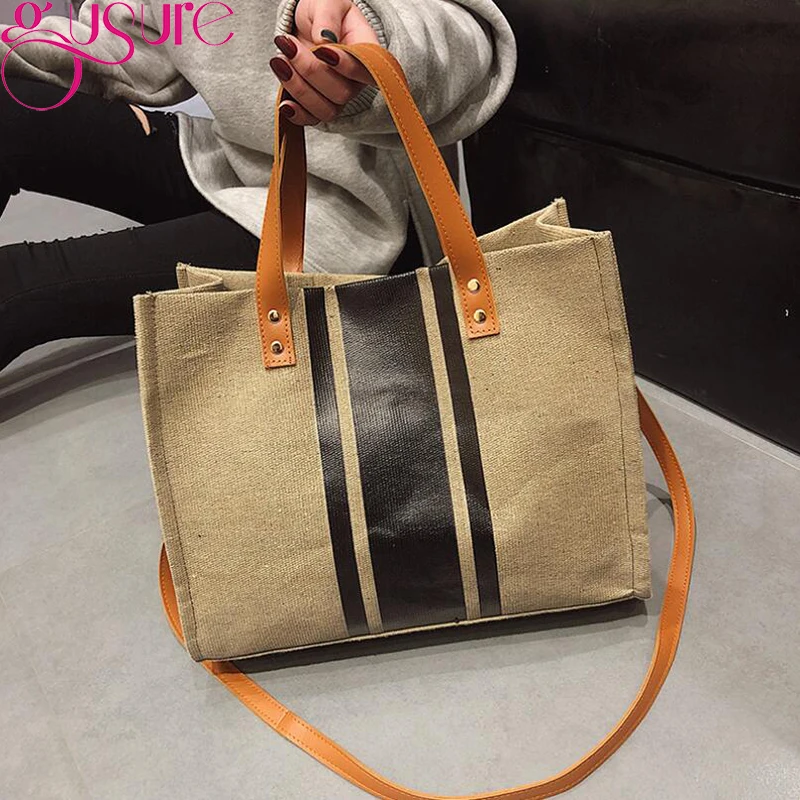 Gusure New Summer Natural Linen Tote Large Capacity Female Casual Shoulder Bag Handbag For Women Fresh Beach Shopping | Багаж и сумки