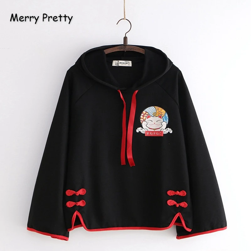 Merry Pretty Women Cartoon Print Harajuku Hooded Sweatshirts Winter Long Sleeve Drawstring Hoodies For Femme Tracksuits