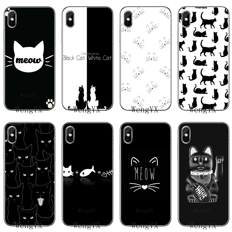 

For Samsung Galaxy A10 A30 A40 A50 A60 A70 xiaomi mi 9 redmi note 7 for huawei p30 lite pro fashion black white cat meow case