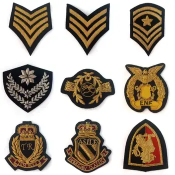 

High Quality Military Costumes Dress Epaulette 100% Hand Embroidered Ship Sailor Cap Badge Navy Captain Shirts Badges