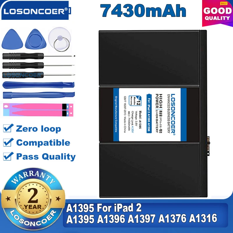 100% Оригинальный аккумулятор LOSONCOER 7430 мАч A1395 для iPad 2 A1396 A1397 A1376 A1316|Батареи