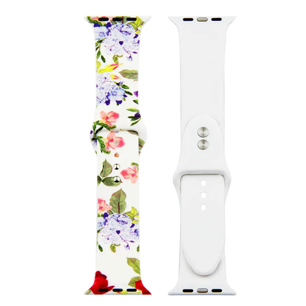 Ремешок для часов Apple watch Series 5 4 3 2 1 40 мм 44 мм цветочный силиконовый браслет с печатным ремешком для i watch Series 5 4 3 2 1 38 мм 42 мм