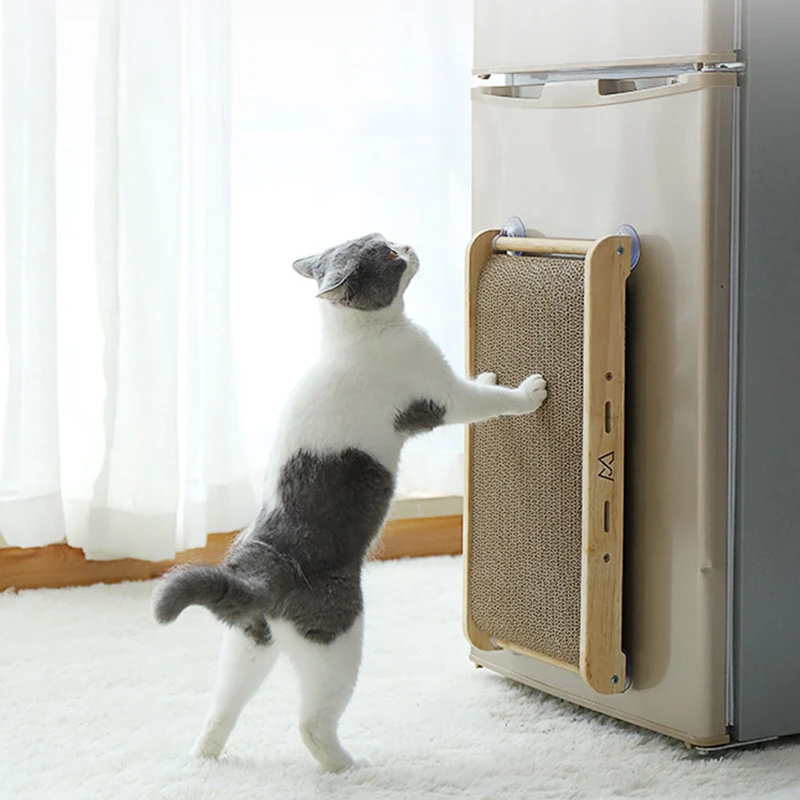 

Pet Cat Corrugated Paper Pasteable Glass Cat Scratch Board Solid Wood Vertical Sofa Scratch-resistant Cat Toy