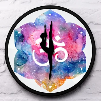 

Fashion Colorful Petals Yoga Girl's Action Pointer Clock Colorful Flowers Beauty Dial Hanging Clock Dance Wall Clock