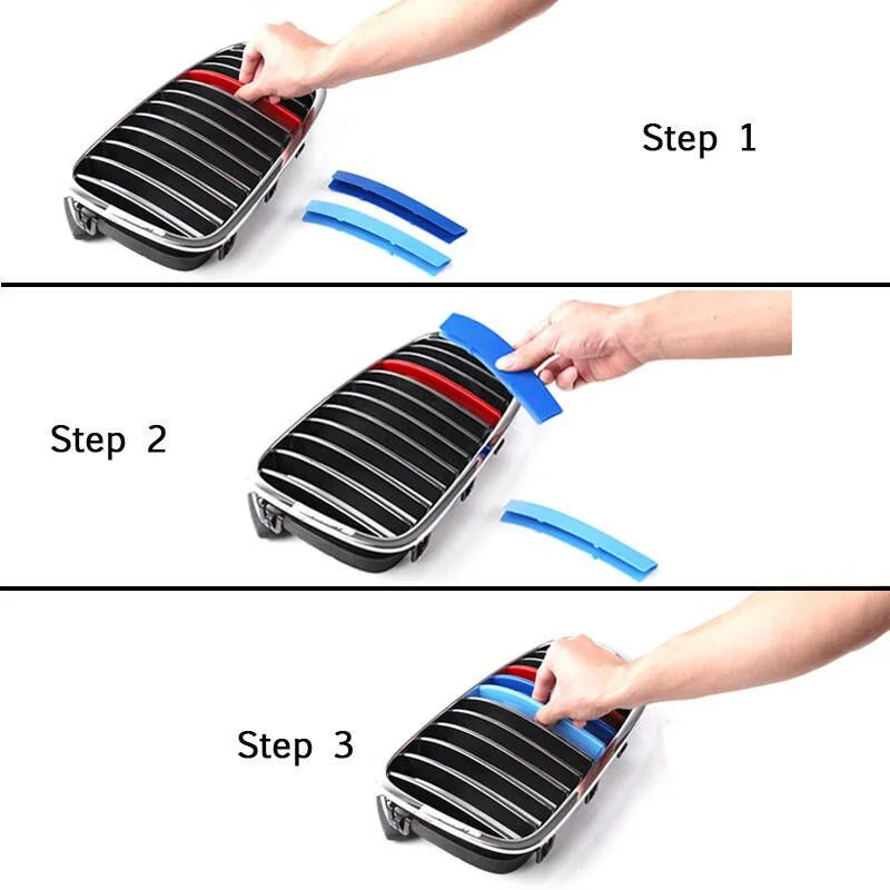 

3pcs Car Grille Cover ABS Plastic Clip For BMW E46 2002-2004 12.5*4*0.7cm Stripe Bar Decal Heat Resistant