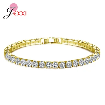 

925 Sterling Silver Prong Set Tennis Link Chain Thin White Gold Color Bracelets For Women Girls Friend Jewelry Pulsera Bracelet