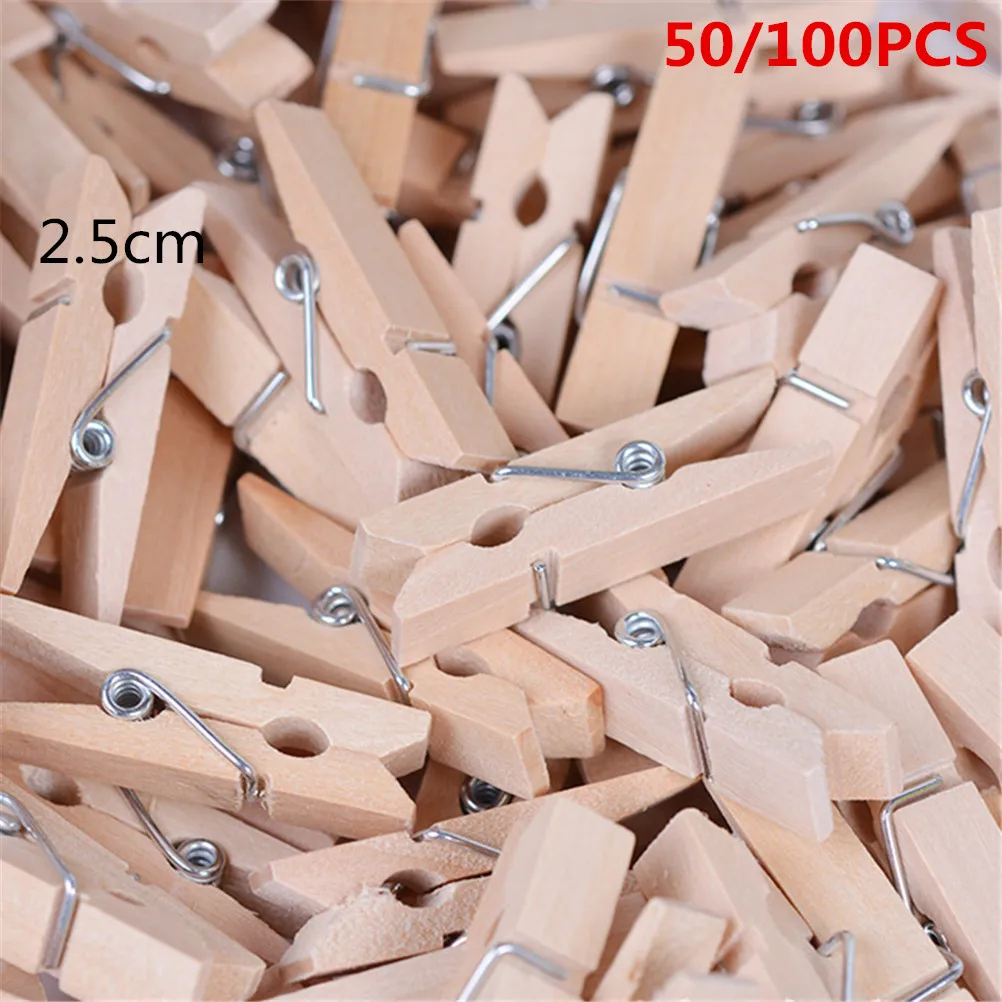 50/100PCS Natural Mini Spring Wood Clips Clothes Photo Paper Peg Pin Clothespin Craft Clips Party Home Decoration Wholesale