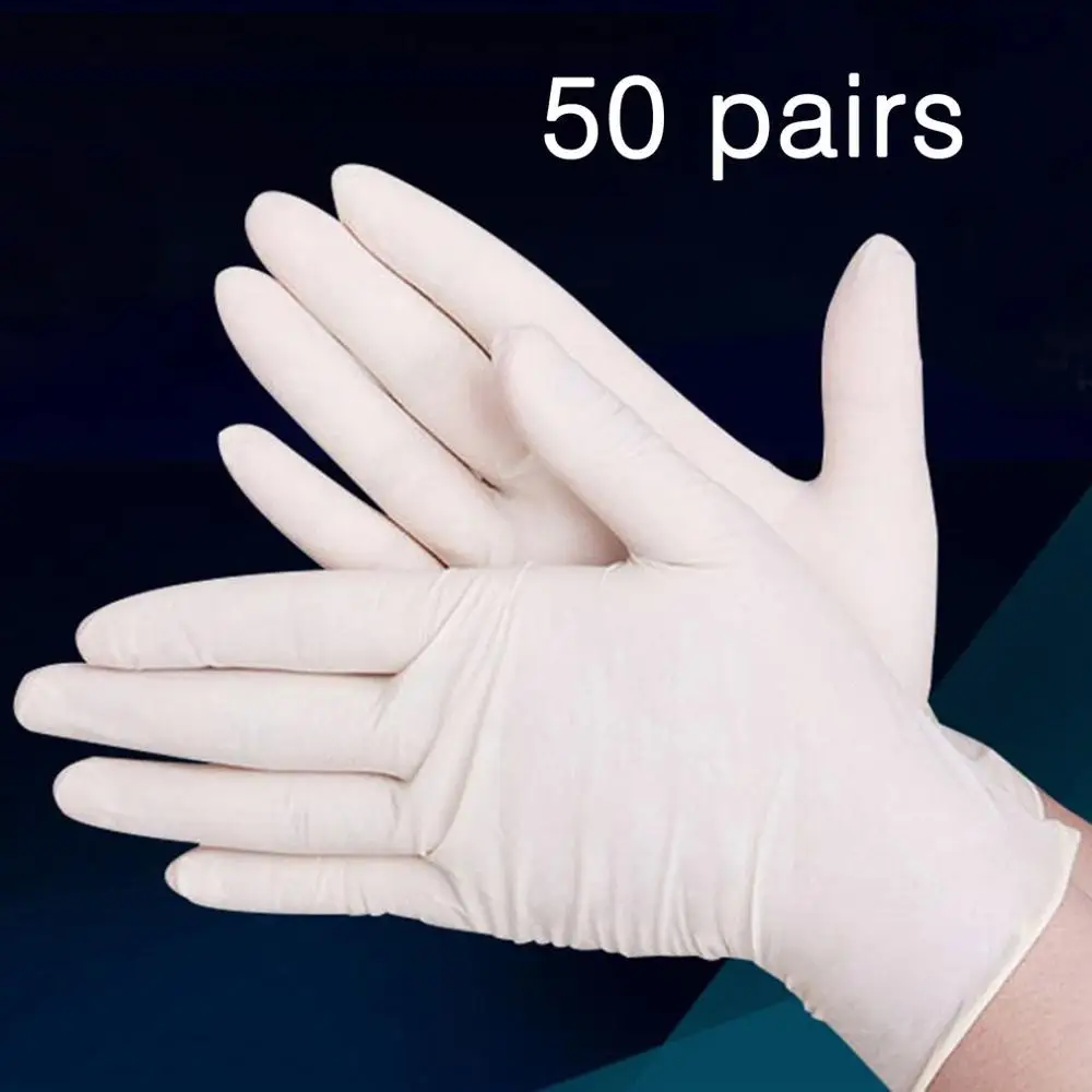 50 пар синие одноразовые нитриловые перчатки износостойкость химической лаборатории электроники еда медицинская испытательная работа перчатки - Цвет: white