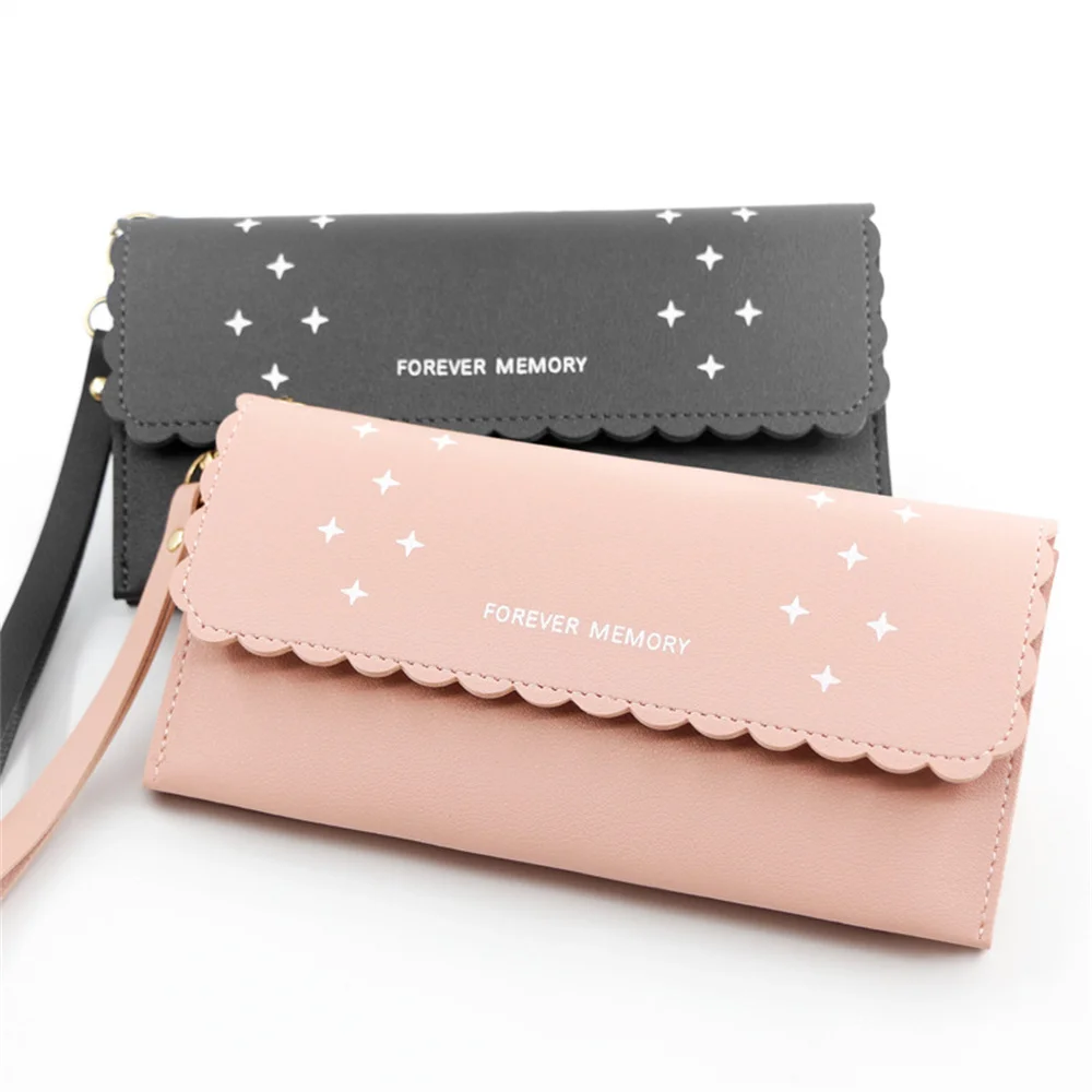 Big Capacity Thin Strap Envelop Design Carteira Gifts Star Pattern Metal Accessories Long Wallet for Woman Shopping Pocket Bag