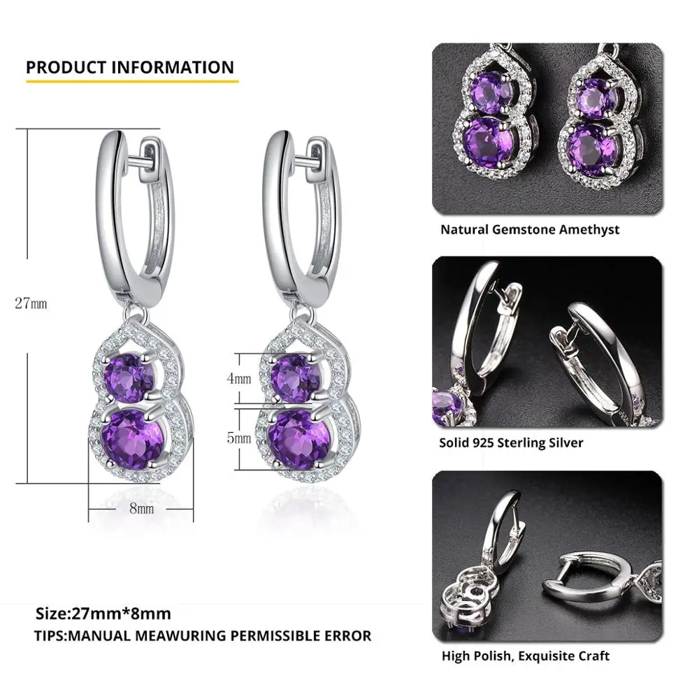 Hutang 1.36ct натуральный аметист Тыква висячие серьги Твердые стерлингового серебра 925 тонкий элегантный кубический цирконий ювелирные изделия для женщин Новинка