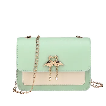 

2020 Spring Summer New Swan Decoration Contrasting Color Square Sling Messager Bag Women's Shoulder Crossbody Sweet Phone Bag