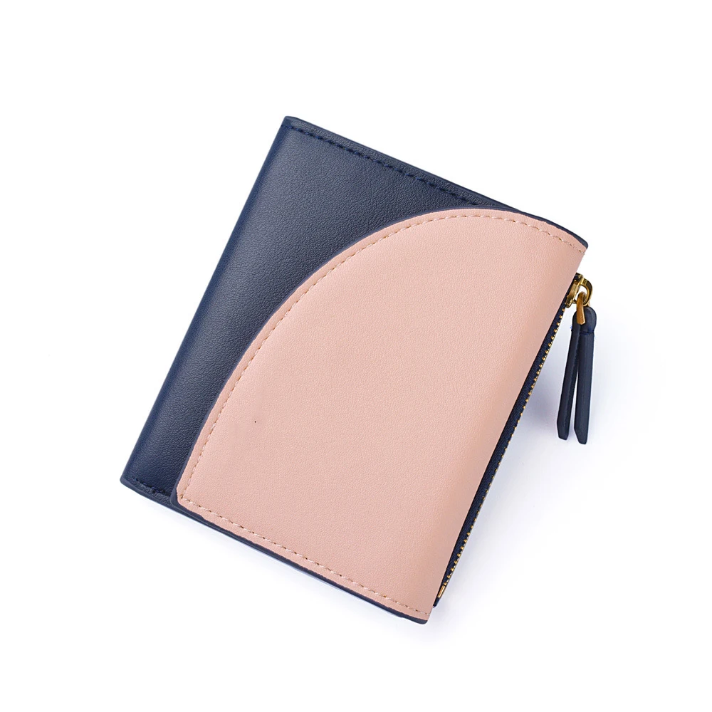 

Splicing Contrast color Leather Women Purse Women Short Cute Card Holder Hasp Small and Slim Coin Pocket