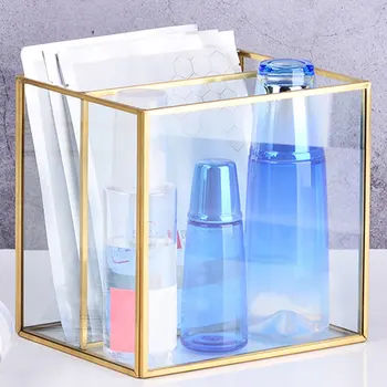

Brass Glass Makeup Brushes Organizer Storage Box Cosmetic Make Up Organizer Clear Makeup Brush Holder Pen Holder Storage Box