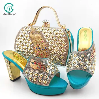 

EAL Hot Selling 2020 New Arrivals Decorated With Rhinestone Shoes And Bag Set Italian Design Matching Lady Shoes And Bag Set