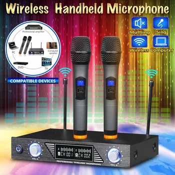 

Professional Wireless 2 Channel Dual Cordless Handheld Mic Microphone System For Studio Karaoke Music Players