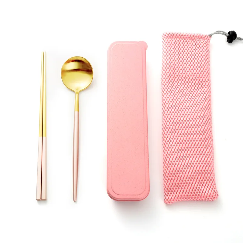 Посуда Роскошная вилка чайная ложка нож столовые приборы, вилка ложка из нержавеющей стали набор столовых приборов западные кухонные приборы Набор креативный подарок - Цвет: Pink 2  in set