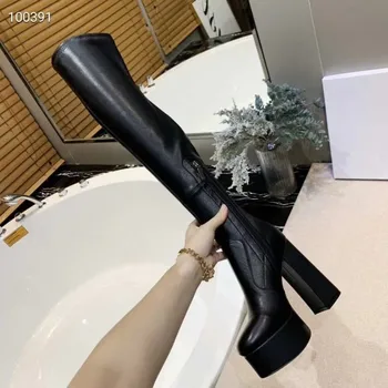 

Over-the-knee Boots for Women Thick High Heel Waterproof Platform Elastic Female Boots Zipper High quality 2020 New Fashion Show