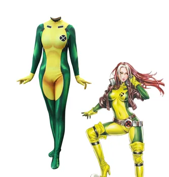 

Rogue Cosplay Body Suit X-man Anna Marie Cosplay Costume for Women Rave Zentai Bodysuit Women Jumpsuits for Halloween Party