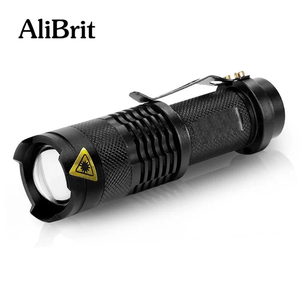 Alibrit 2000LM Мини Q5 светодиодный фонарик УФ AA/14500 Регулируемый зум фокус фонарь лампа