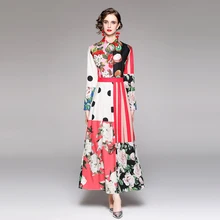 

2021 Fall Muslim Dubai Turkey Arabic Oman African Clothing Fashion Runway Vestidos Floral Print Elgant Party Maxi Shirt Dresses
