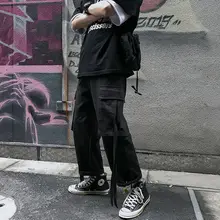 Самодельные летние свободные прямые капри в гонконгском стиле с лентами, Мужские штаны в японском стиле, популярные Брендовые повседневные штаны INS Harajuku