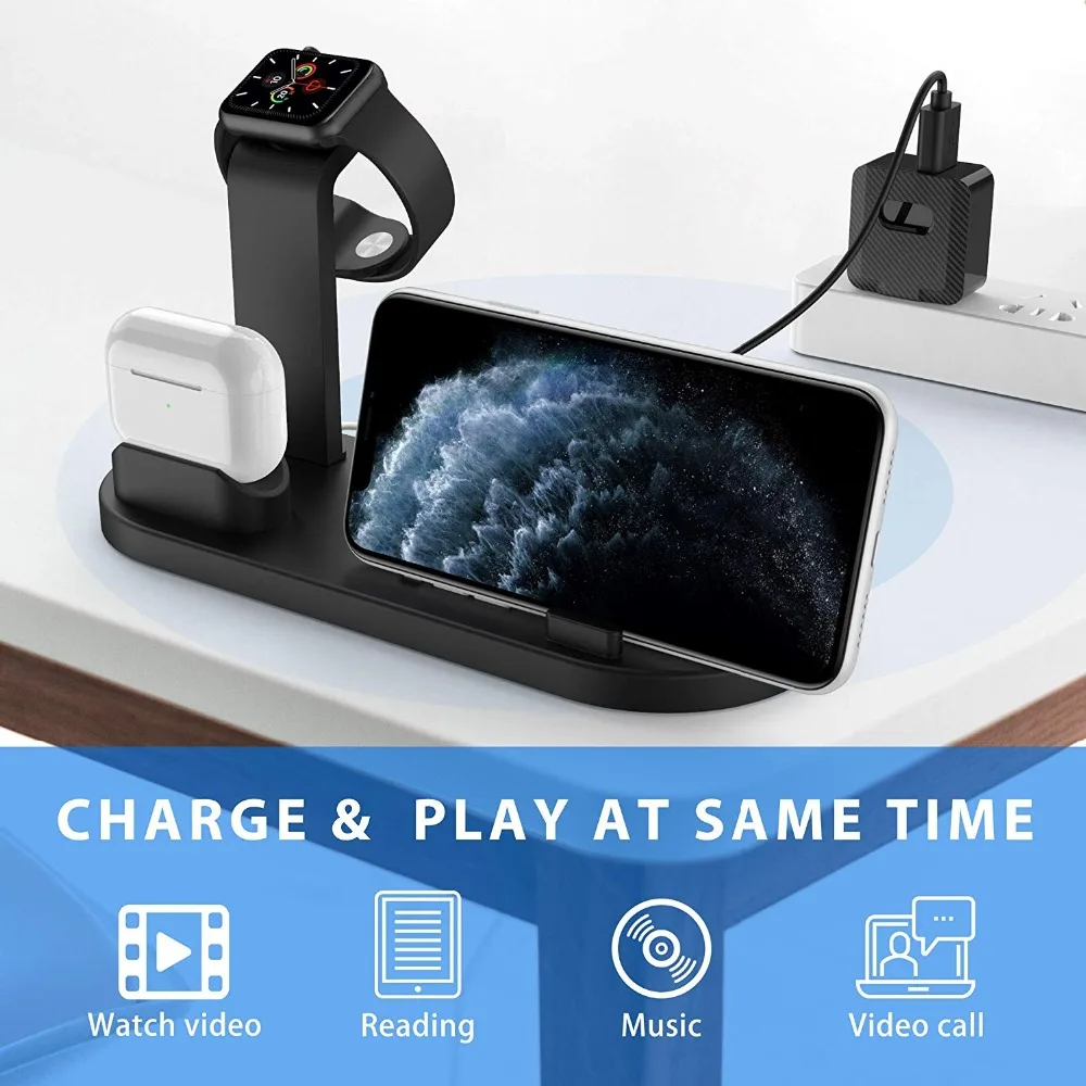 Беспроводная зарядная подставка FDGAO 3 в 1 для iPhone 11 Pro X XS Max XR 8 Airpods Apple Watch док