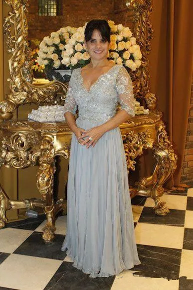 Серебристо-серое платье для матери невесты, длинное платье, vestido de madrinha, с аппликацией из бисера, шифоновое вечернее платье, вечерние, на заказ, для свадьбы