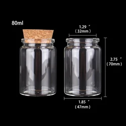 Set of 2 Glass Corked Bottles in Various Sizes for Crafts and Wedding Favors (80ml)