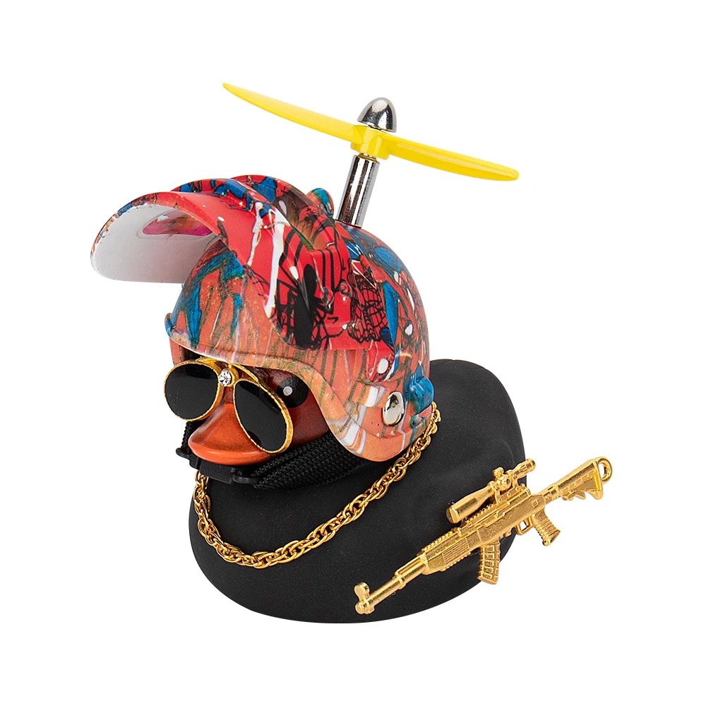 헬멧과 빛나는 서있는 오리 노란색 에어 스크류 깨진 바람 작은 노란색 오리 도로 자전거 모터 헬멧 자동차 인테리어 액세서리