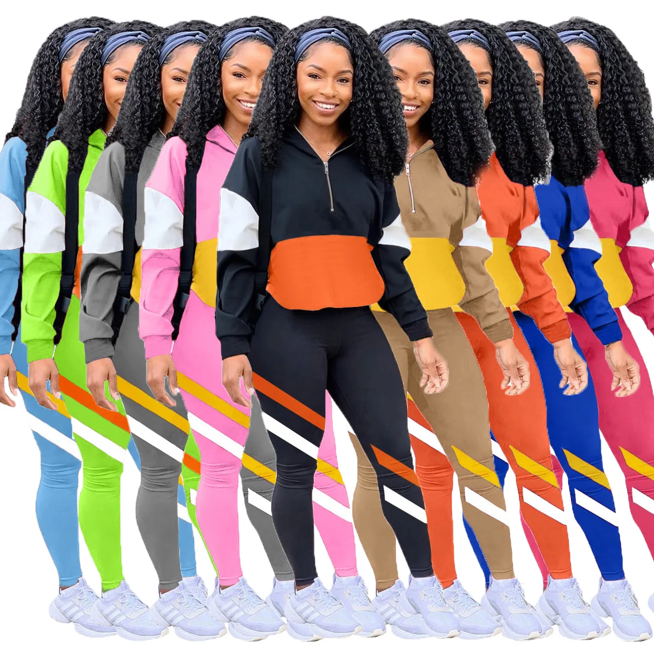 

Autumn Sport Patchwork Women's Set Two Piece Set Hoodies Tops Jogger Pants Suit Tracksuit Activewear Matching Set Outfit
