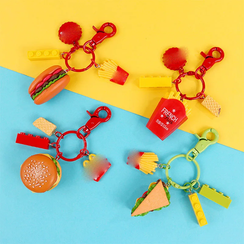 Модный мультяшный брелок для ключей в виде бургеров картофеля фри колы украшение