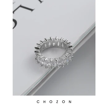 

Square Sugar Zircon Ring Korean S925 Sterling Silver Closed Ring Fashion Simple Geometric Zircon Ring Female Ring