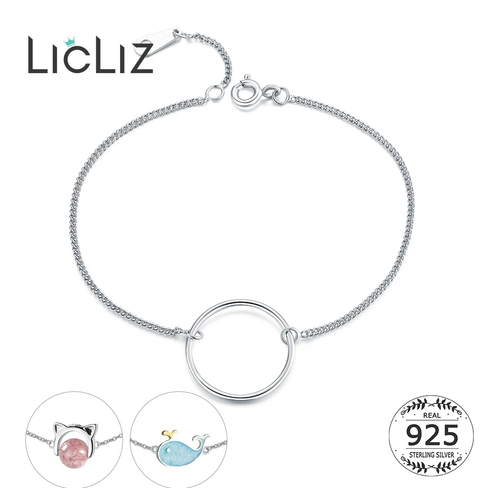 

LicLiz Classic 925 Sterling Silver Simple Round Loop Chain Bracelrt Christmas Gifts Fine Jewelry For Women Pulseras Mujer LB0070
