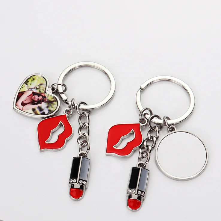 15 pcs/lot sublimation blank Couple lipstick red lips key ring DIY gift printing transfer paper sublimation ink can be printed