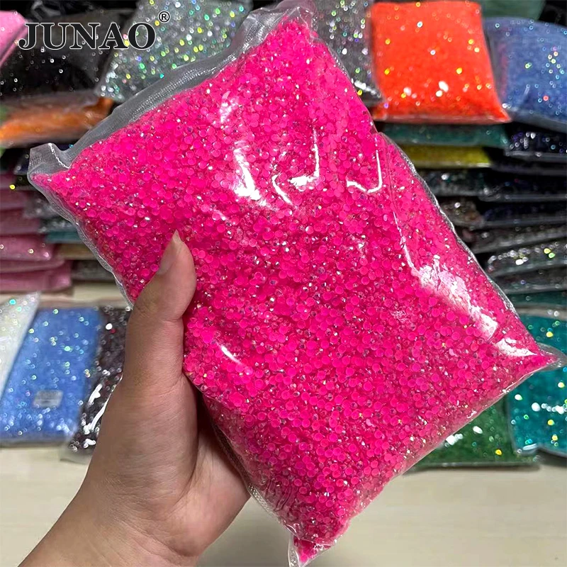 JUNAO Wholesale 2mm 3mm 4mm 5mm 6mm Jelly Rose AB Resin Rhinestone Flatback DIY Stones in Bulk Non Hot Fix Nail Strass Crystal